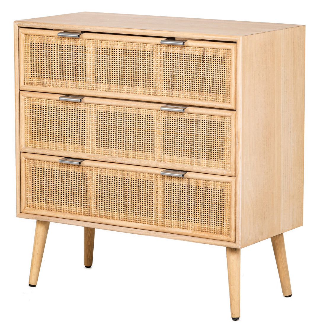 MANILLA Kommode med 3 skuffer i massivt træ og naturlig rattan