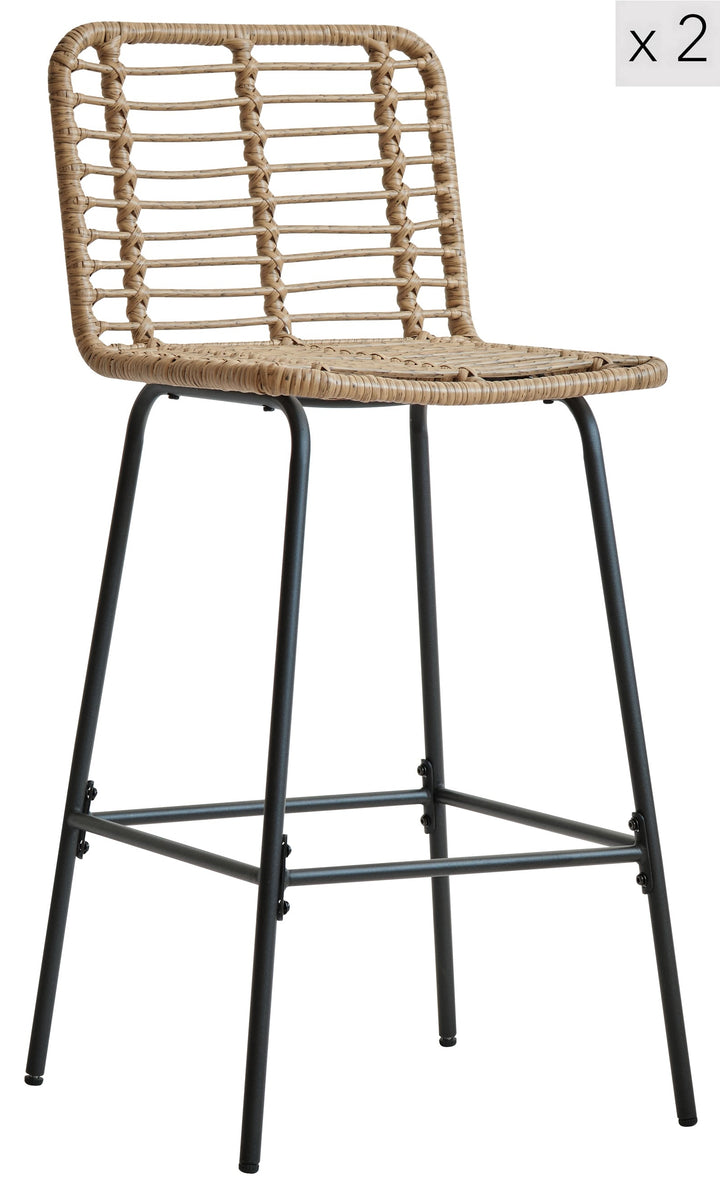 TABBANGKOK sæt med 2 barstole i metal og rattan