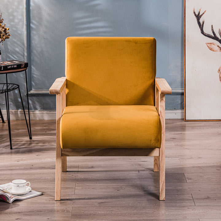 LOUIS Massivt Træ Gul Velour Loungestol