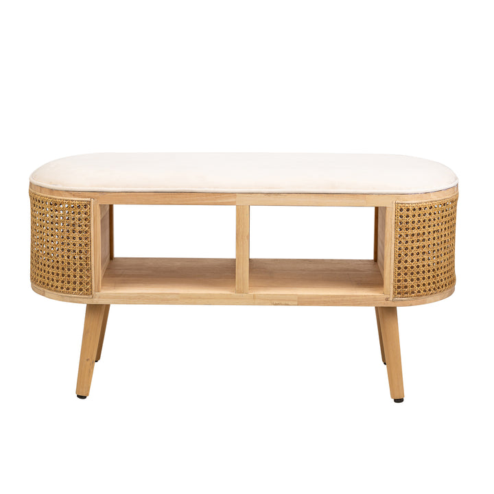 ISUMI Opbevaringsbænk i beige fløjl og rattan