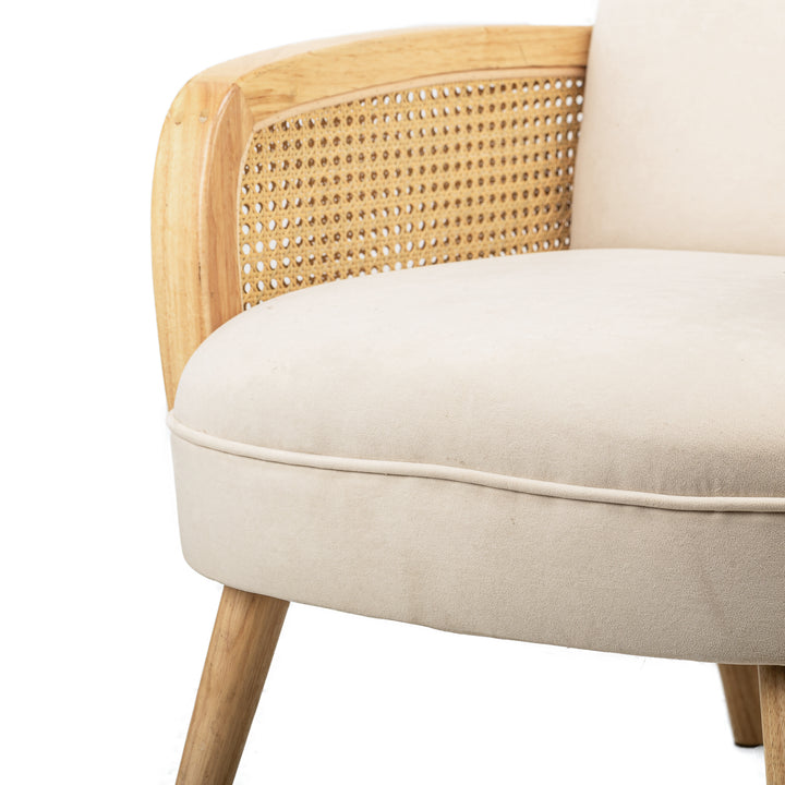 CALVI Loungestol i træ og beige rør