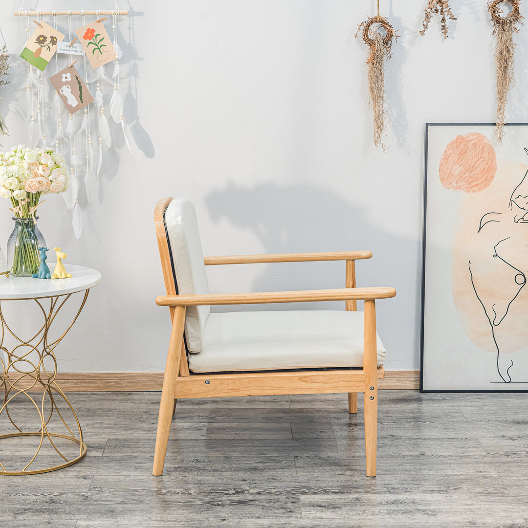 SURABAYA Massivt træ og Beige Stof Loungestol
