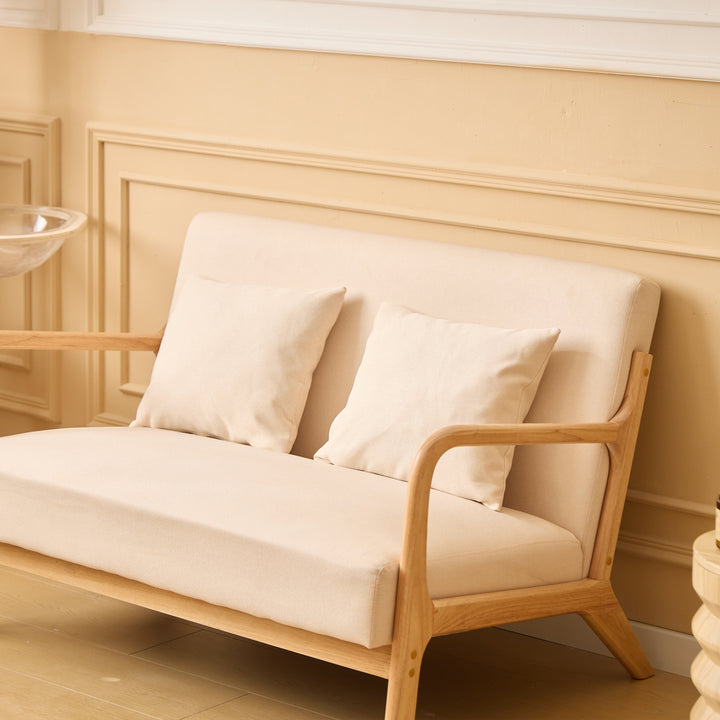 OHAMA2SEATERS 2-personers sofabænk i massivt træ og beige stof