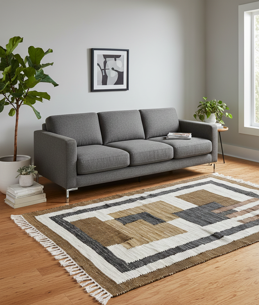 KOLARI Rektangulært bomuldstæppe med brune og beige mønstre 90 x 60 cm
