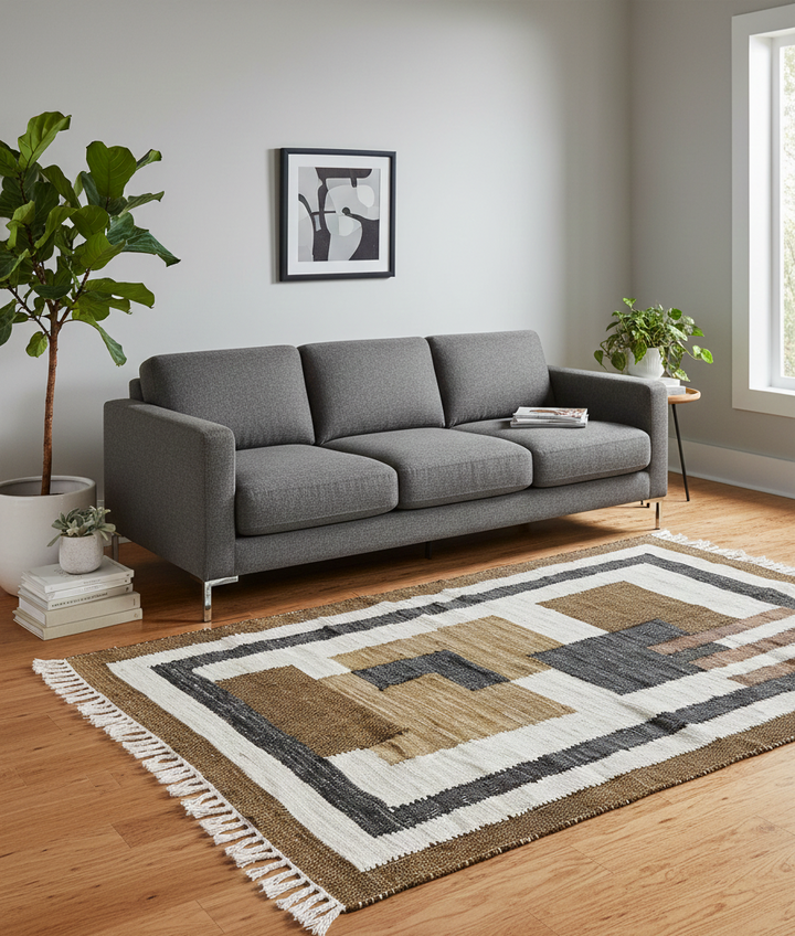 KOLARI Rektangulært bomuldstæppe med brune og beige mønstre 90 x 60 cm