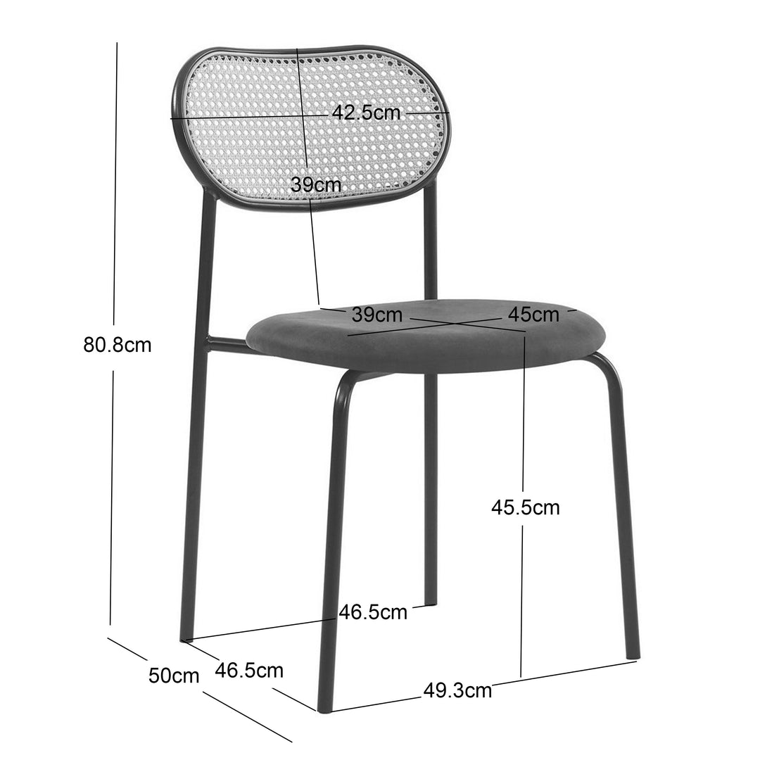 OREBRO sæt med 2 metal spisestole med rygge af rødt bånd og sorte sæder