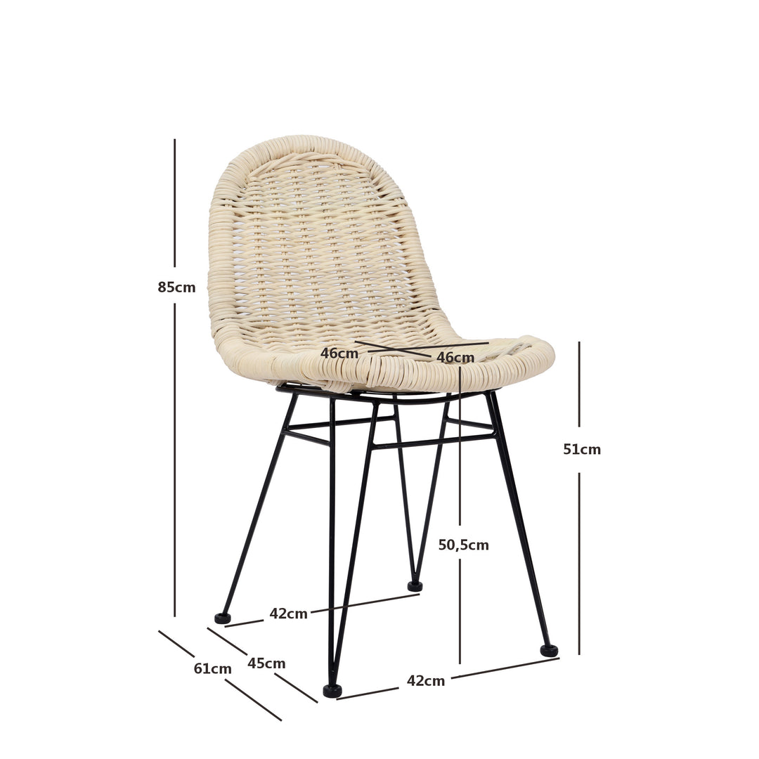 NITA Sæt med 2 spisebordsstole i metal og naturrotting