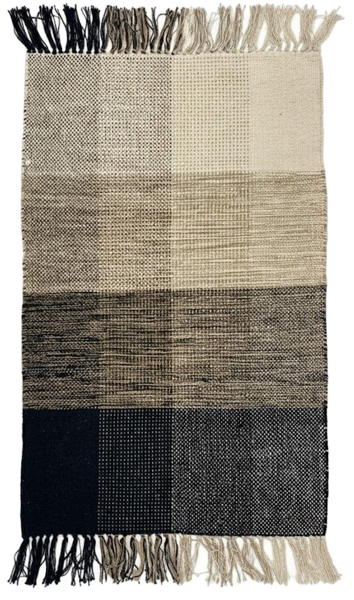 REISA Rektangulært bomuldstæppe med sorte og beige mønstre 180 x 120 cm