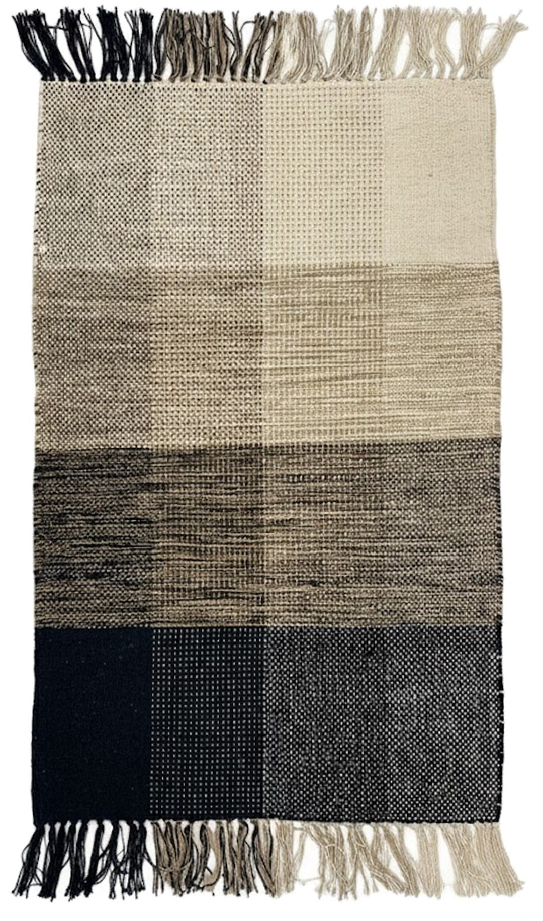 REISA Rektangulært bomuldstæppe med sorte og beige mønstre 90 x 60 cm