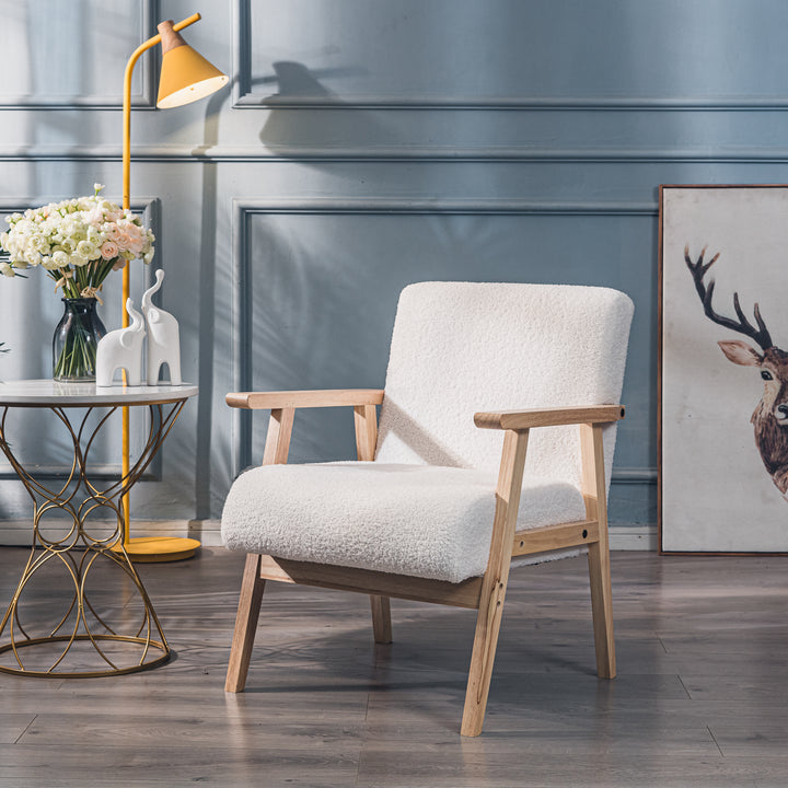 LOUIS Solid Wood White Bouclé Lounge Chair