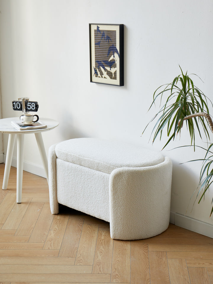 MOSS White Bouclé Opbevaringsbænk