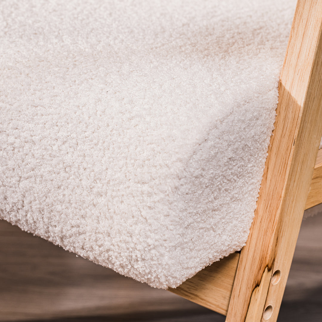 LOUIS Solid Wood White Bouclé Lounge Chair