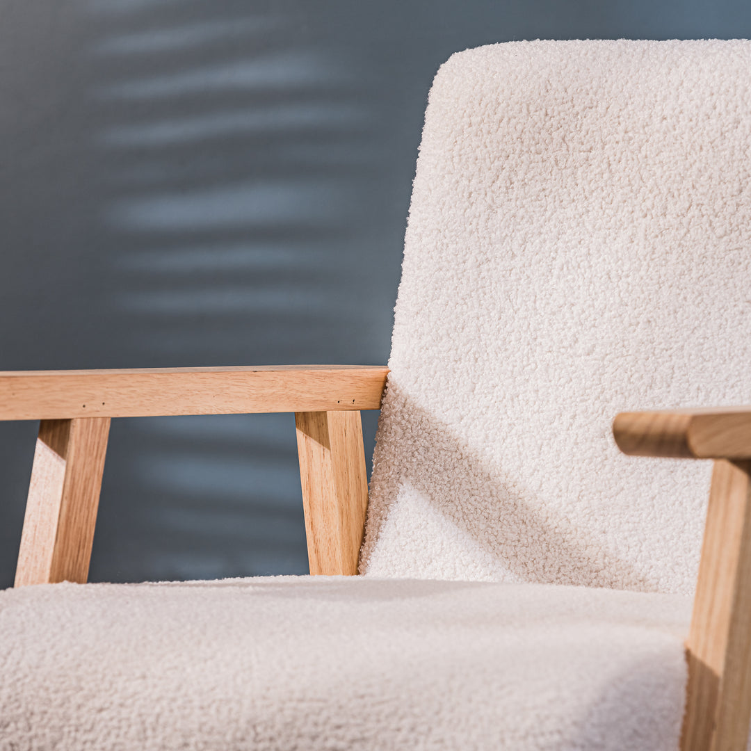 LOUIS Solid Wood White Bouclé Lounge Chair