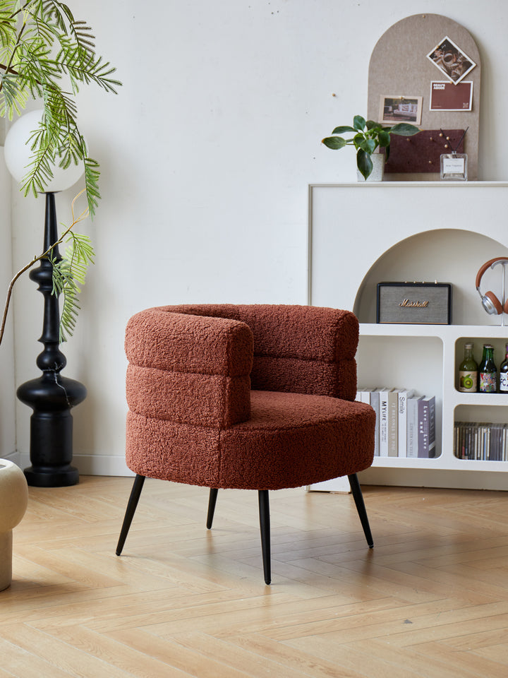 KORGEN Bouclé loungestol i metal og terracotta
