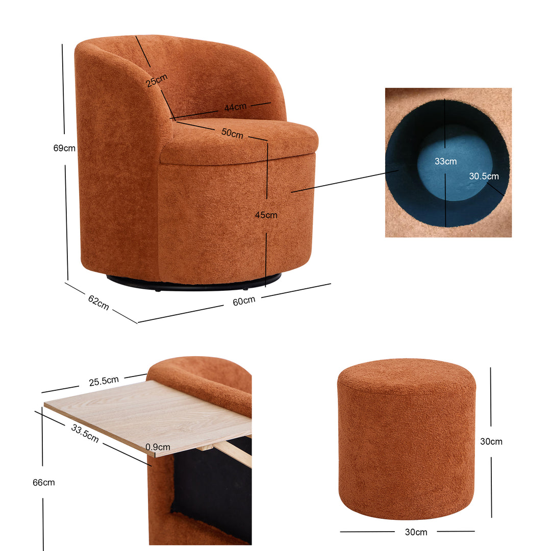 HALMSTAD Beige fløjlsbøjle drejestol med puf