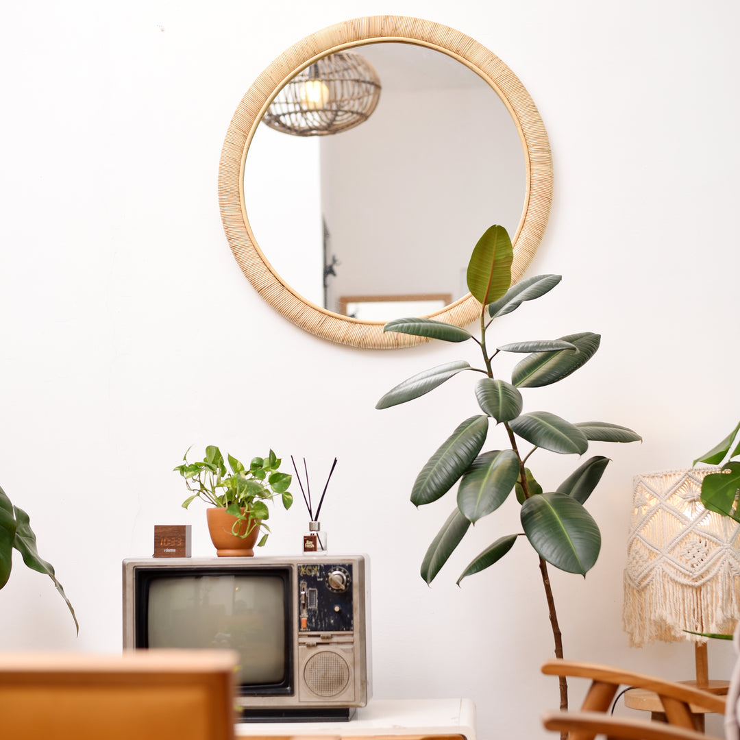 DARWIN Rundt Spejl i Naturlig Rattan 75 cm