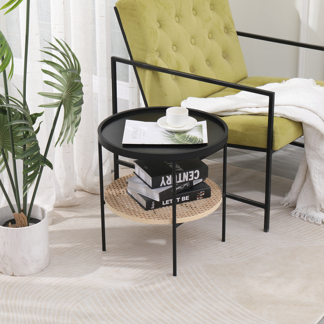 KIRYUMERE metal sidebord med rattanopbevaring