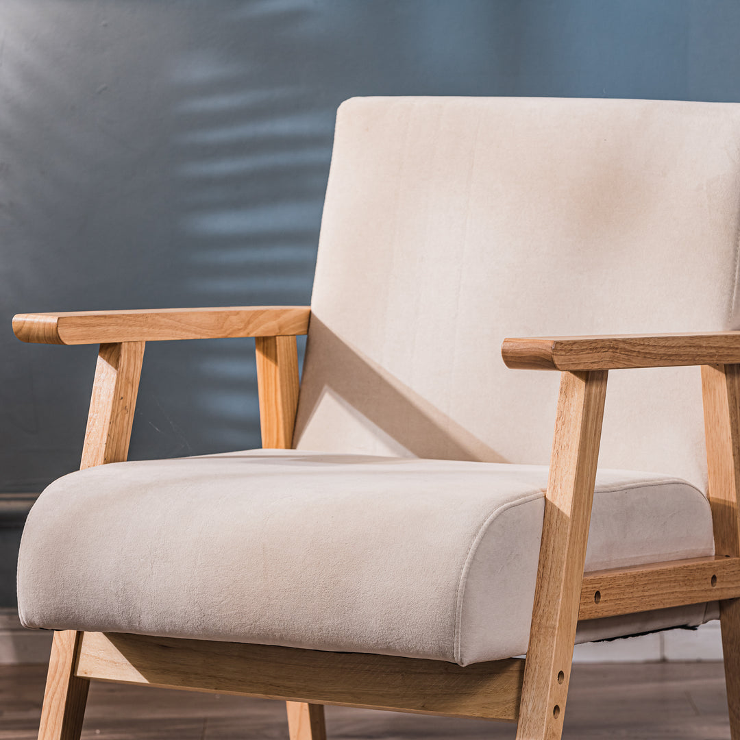 LOUIS Massivt Træ Beige Velour Loungestol