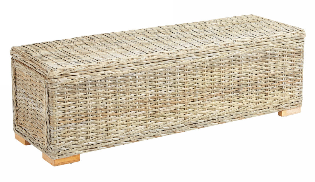 CUZCO Bænk til entré i trærattan med opbevaringsplads i naturfibre