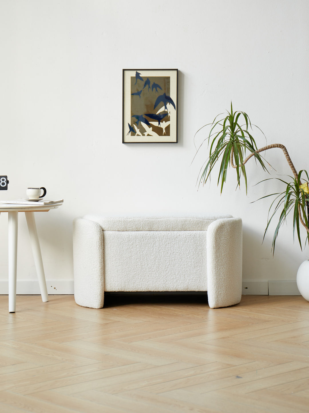 MOSS White Bouclé Opbevaringsbænk