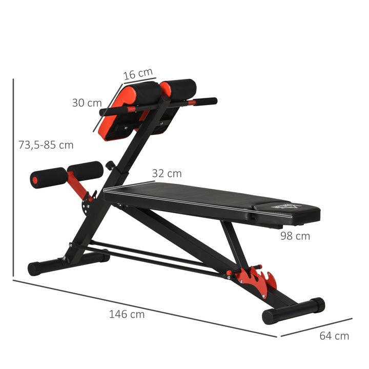 Vægtbænk fitnessbænk skråbænk multifunktionel mavetræner justerbar stål sort 64 x 146 x 73,5-85 cm