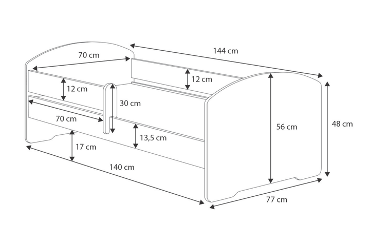 LUK børneseng 140x70 med gelænder - Pige med vinger