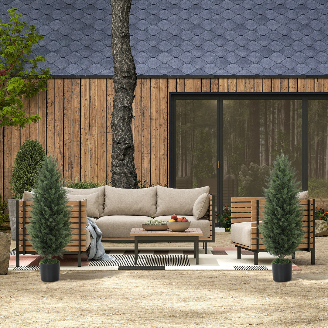 Sæt med 2 kunstige cypresser med 831 blade, med cementpotte, uv-resistent, kunstig plante, 90 cm, grøn