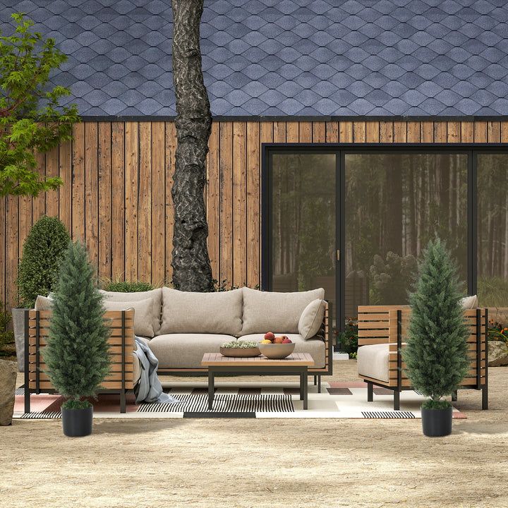 Sæt med 2 kunstige cypresser med 831 blade, med cementpotte, uv-resistent, kunstig plante, 90 cm, grøn