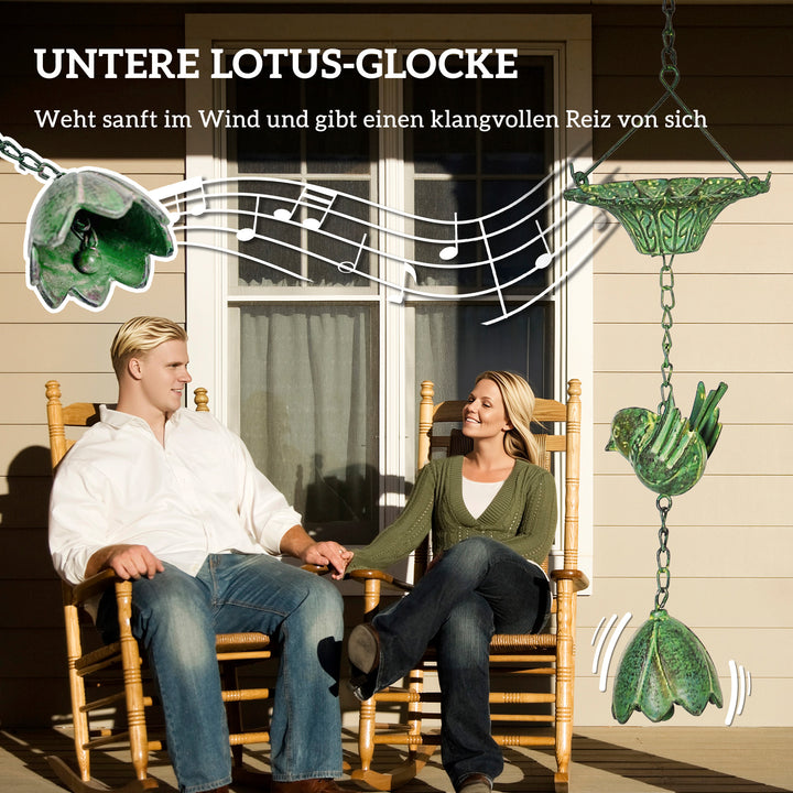 Sæt med 3 regnkæder 123 cm metal regnkæde med påsat fuglebøjle, bell green