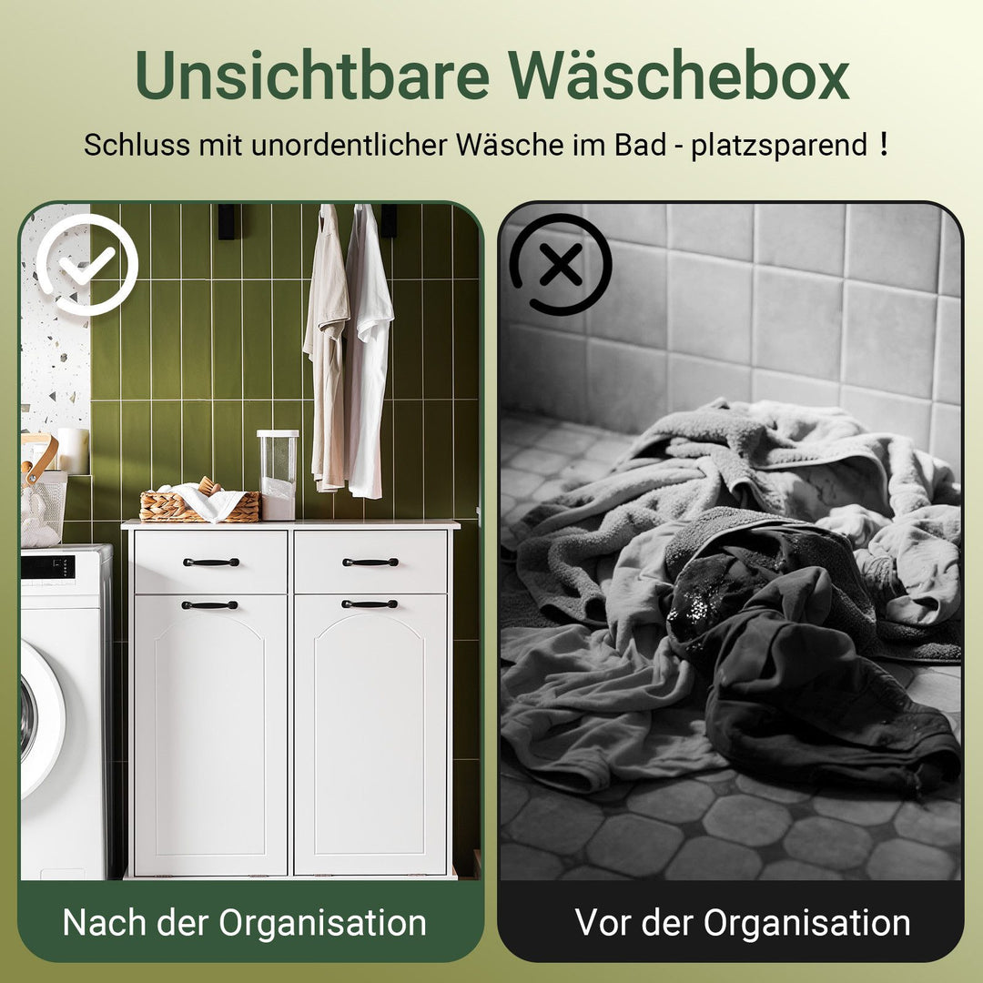 Kommode med indbyggede vasketøjskurve til badeværelset, H90 x B79.5 x D38 cm, hvid