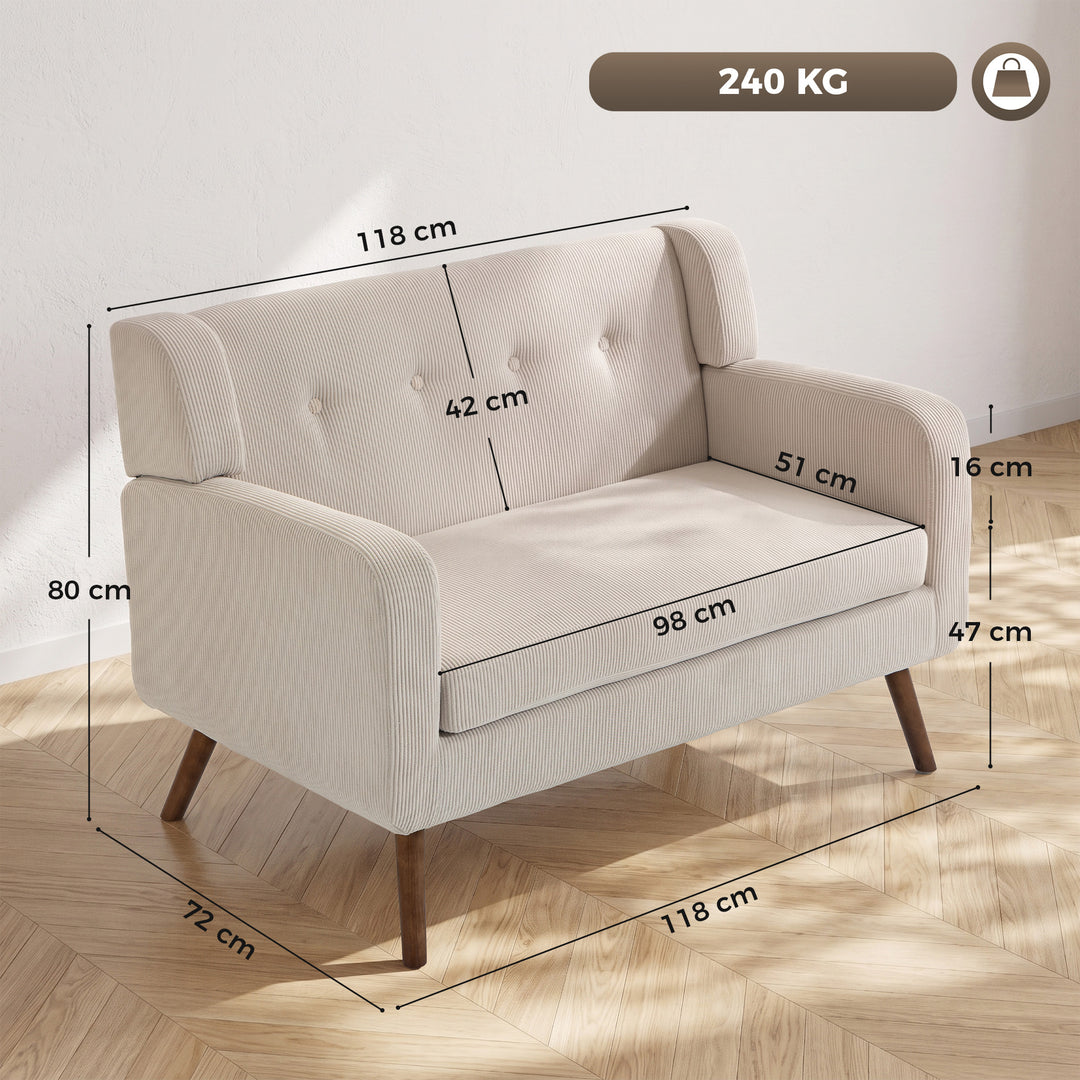 2-personers sofa, 118 cm, lille sofa med fløjlslook, beige