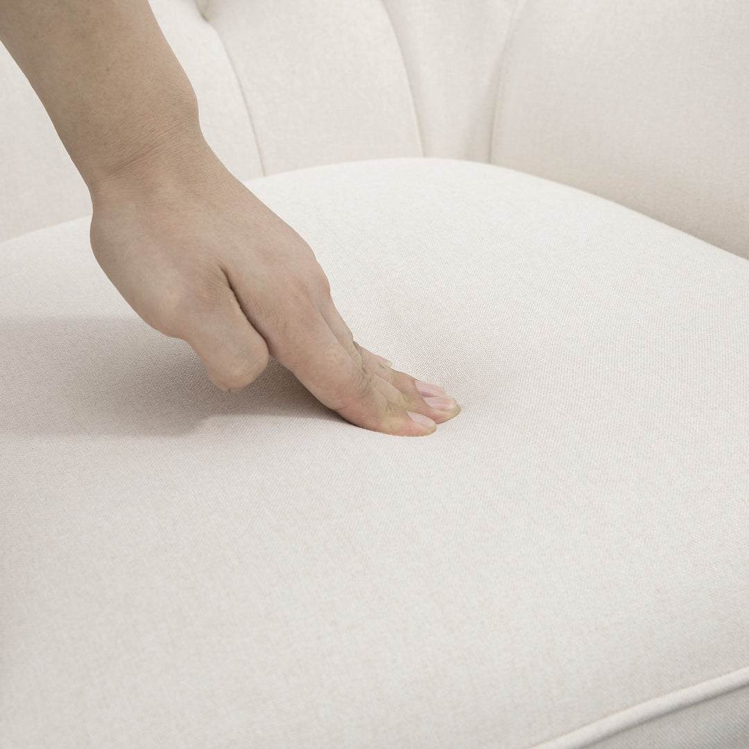 Gyngestol i skandinavisk design, afslappende lænestol, knapsyninger, 69 cm x 90 cm x 100 cm, cremefarvet + naturlig + sort