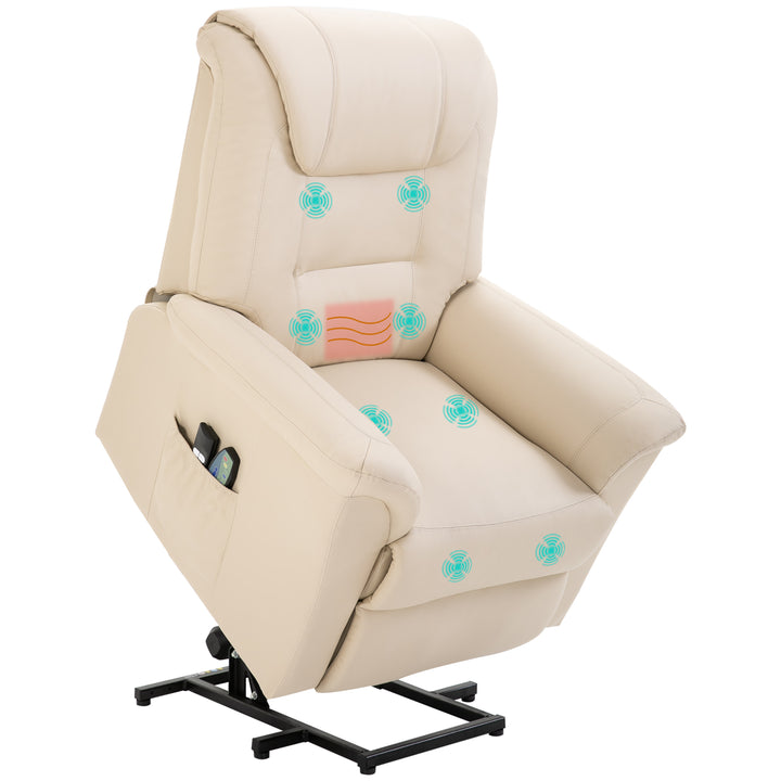 Massagestol med ståstøtte, 8 vibrationspunkter, varmefunktion, fodstøtte, cremefarvet