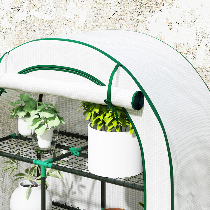 Mini drivhus 4-lags drivhus med plastpresenning bærbar rulleport 100 x 45 x 160 cm hvid