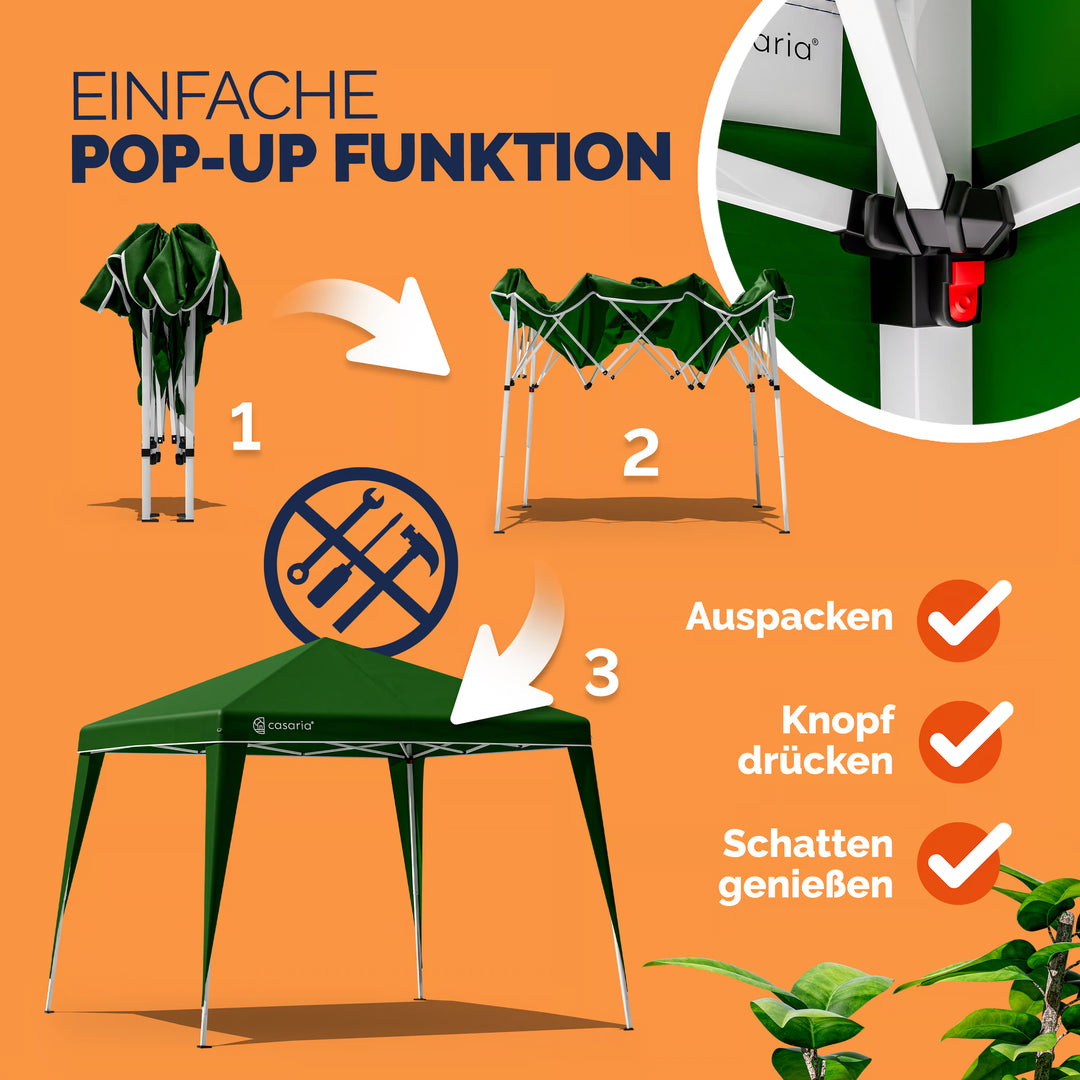 Pavillon pop-up 3x3m UV beskyttelse 50+ vandtæt, inkl. taske, Capri, grøn