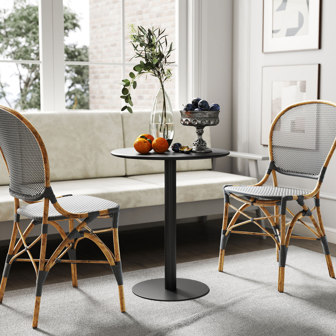 Rundt spisebord til 2 personer, stål, til indendørs og udendørs brug, sort