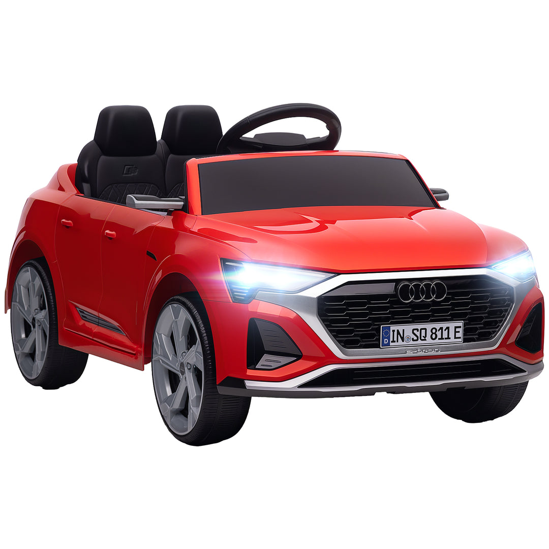 Elektrisk børnebil, 12V Audi Q8, 3-5 km/t, fjernbetjening, forlygter, musik, rød