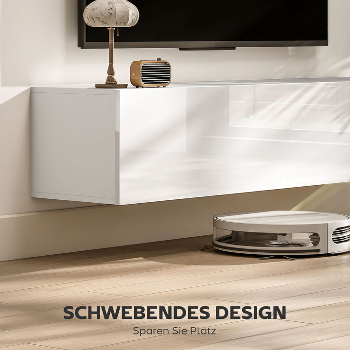 Vægmonteret tv-skab, svævende tv-bord med masser af opbevaringsplads, spånplade, hvid