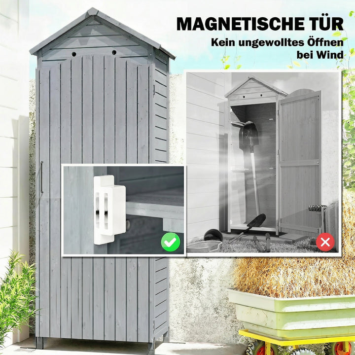 Træskur, ekstra højt, med justerbar hylde, magnetisk dør, galvaniseret tagventilation