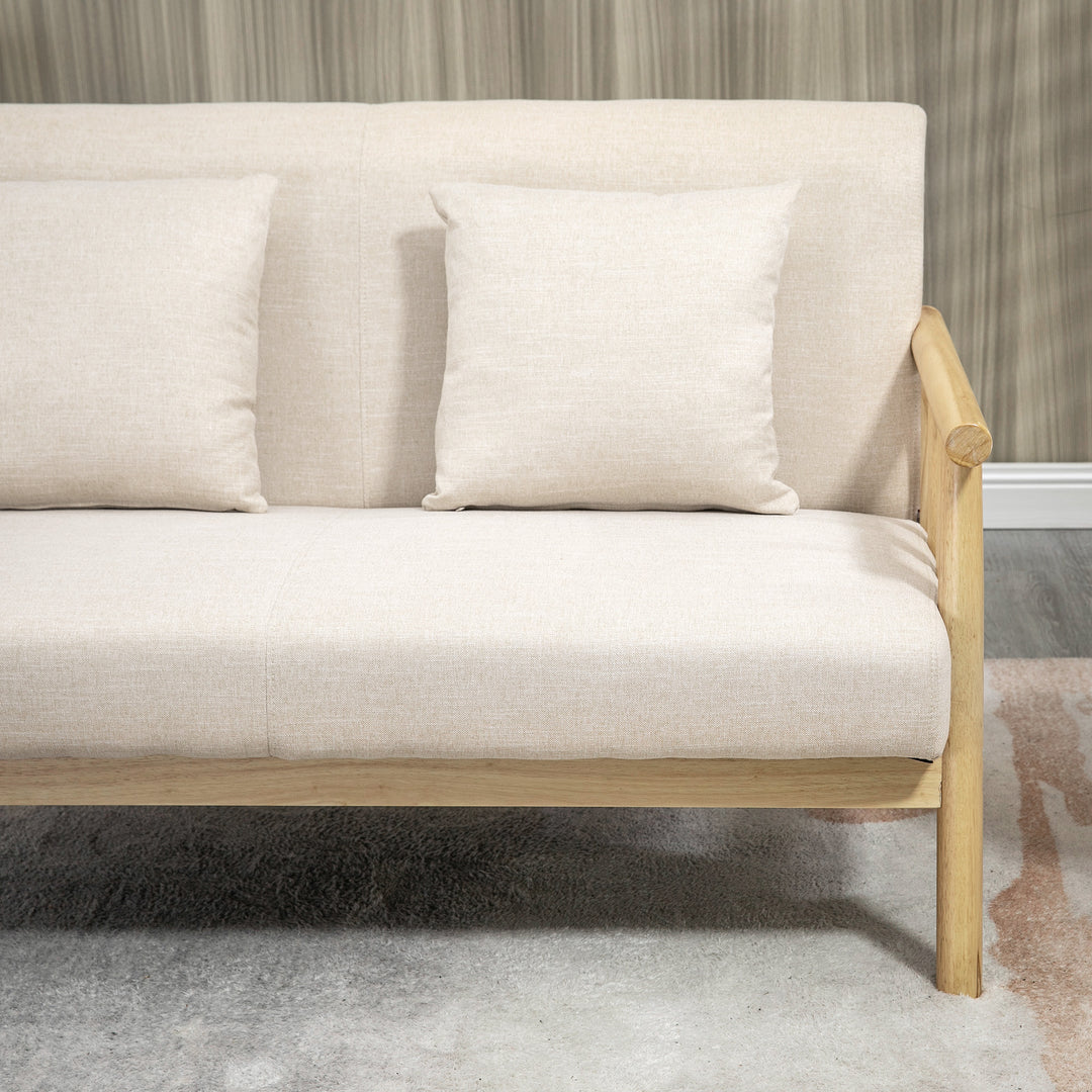 2-Personers sofa, betræk i hørlook, kompakt, op til 200 kg, træstel, 123l x 69b x 74h cm, beige