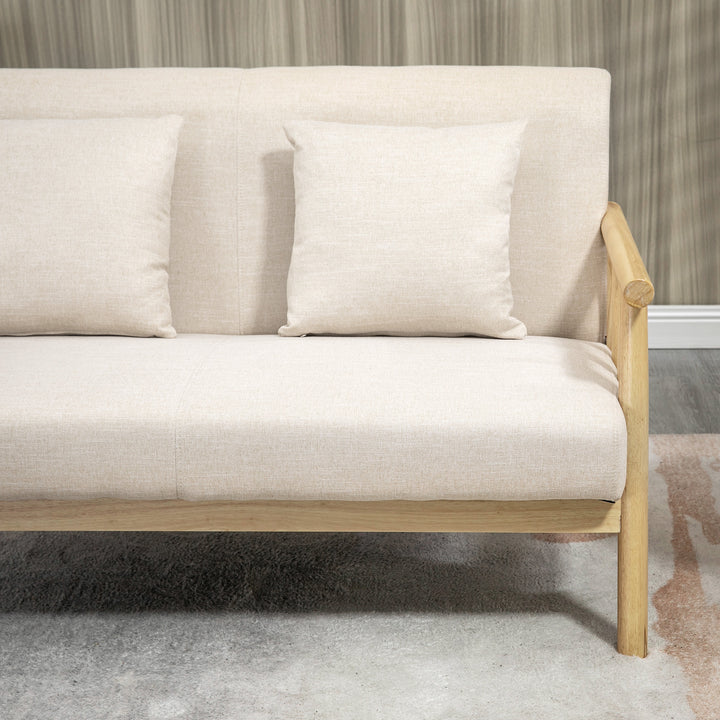 2-Personers sofa, betræk i hørlook, kompakt, op til 200 kg, træstel, 123l x 69b x 74h cm, beige
