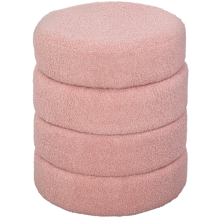 Skammel, rund, teddy fleece, op til 120 kg, ø40x45h cm, pink