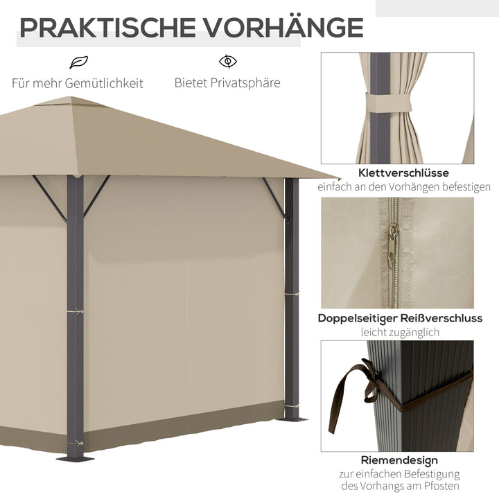 Havepavillon 3 x 3 m havetelttag med ventilationshuller partytelt med 4 sidepaneler vejrbestandig aluminium polyester khaki
