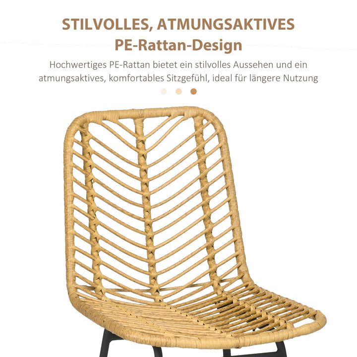 Sæt med 2 barstole med ryglæn, barstole i boho-design, pe-rattan, inklusive fodstøtte, 42,5 cm x 52 cm x 102 cm, gul + sort