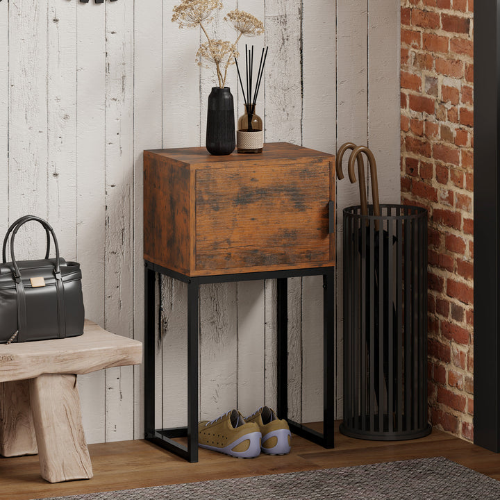 Smalt konsolbord, skab, industrielt design, stue/entre, 40x30x76cm, rustik brun