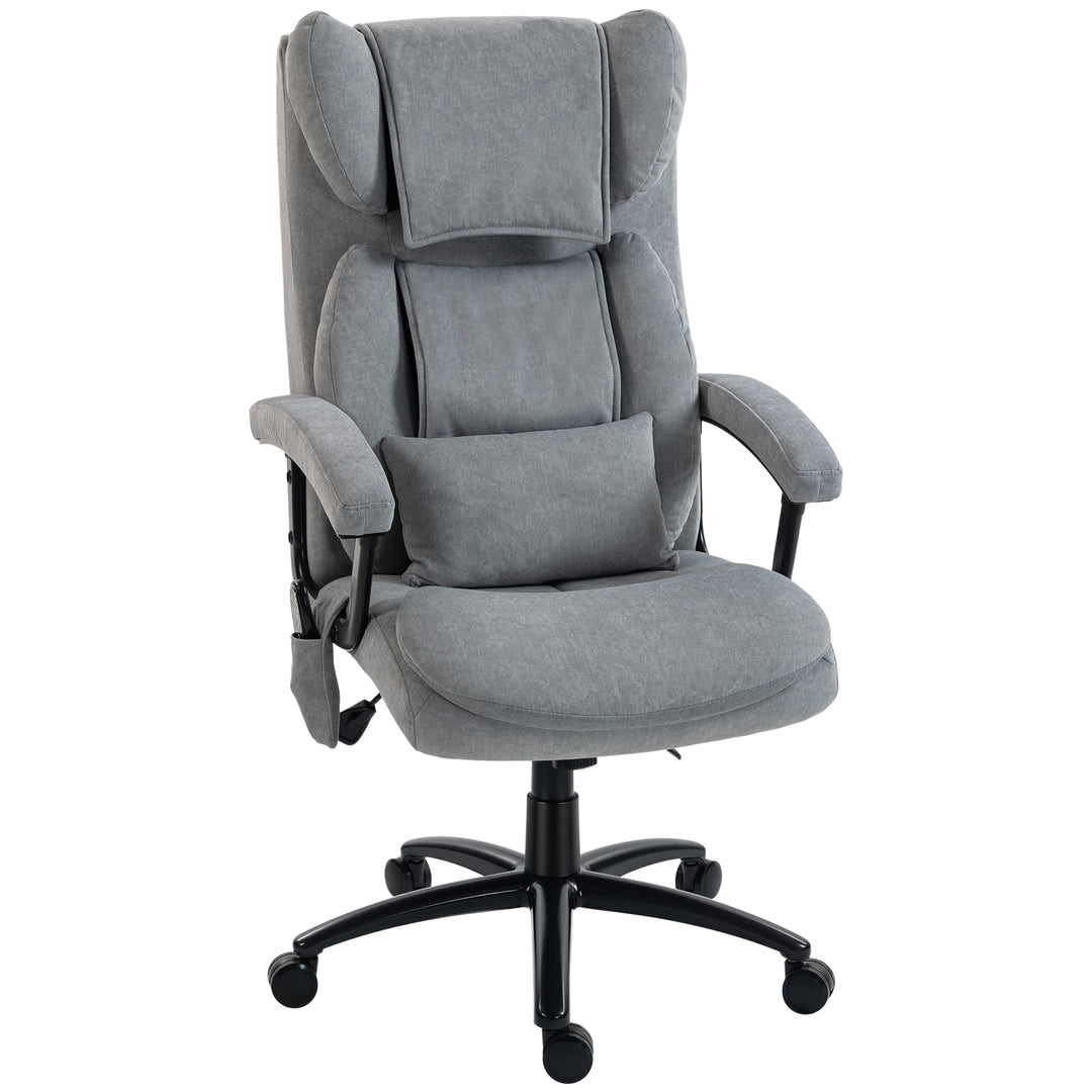 Ergonomisk massagekontorstol med 4 æltepunkter, executivestol med høj butterfly-ryglæn, bredt sæde, grå