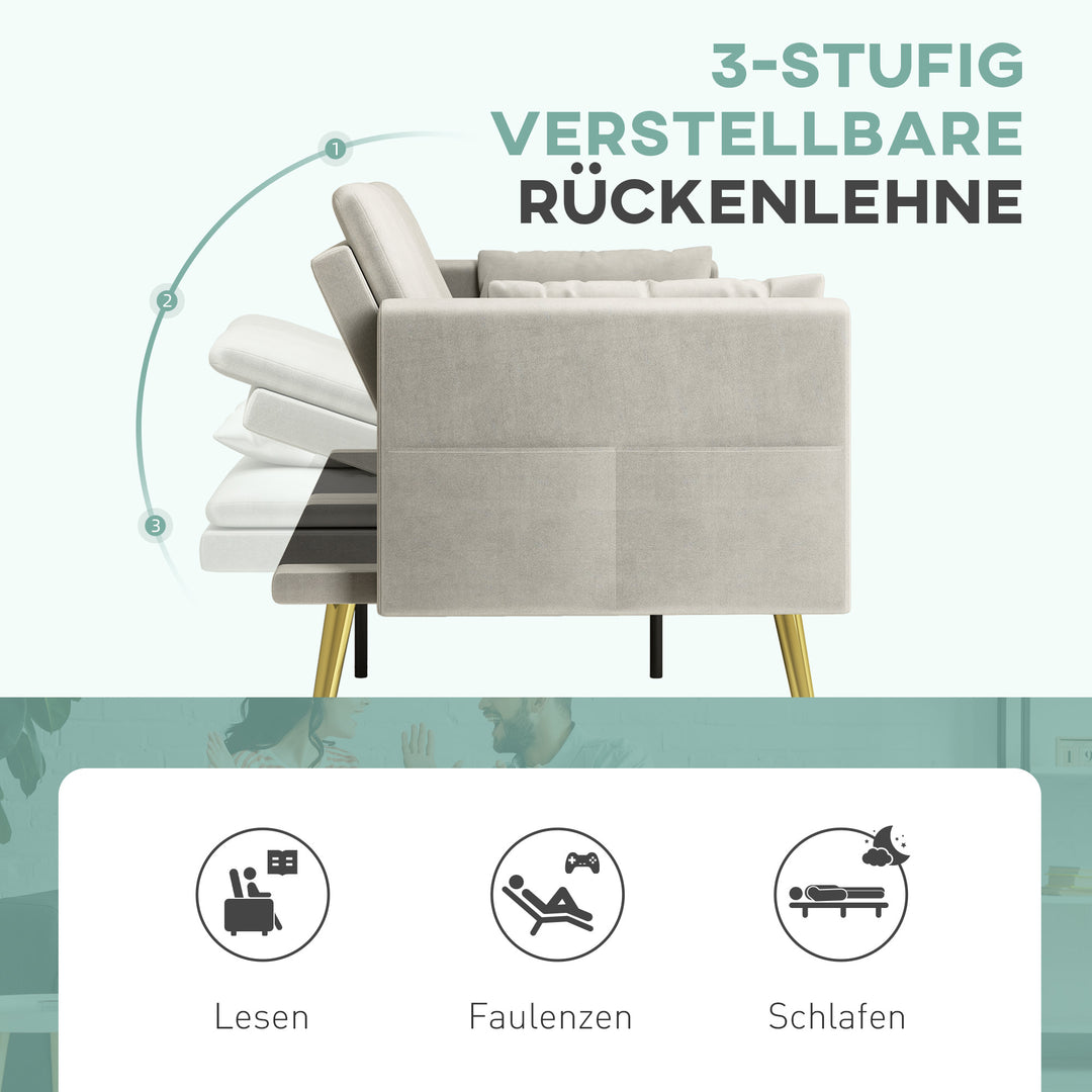 2-Personers sovesofa, justerbar ryglæn, bløde hynder, fløjlsbetræk, til stue, gæsteværelse, beige