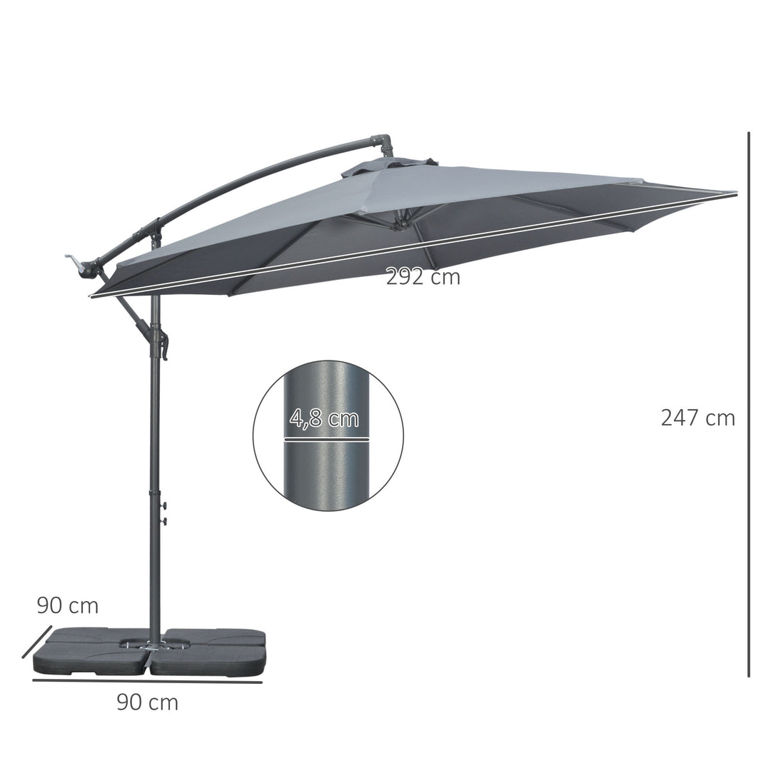 Fritstående parasol, haveparasol, inklusive krydsfod, vejrbestandig, 292 cm x 292 cm x 247 cm, grå