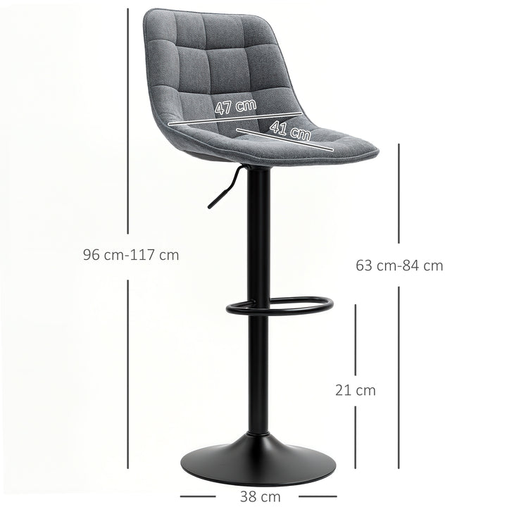 Moderne barstol, sæt med 2 drejebarstole med ryglæn, højdejusterbar, med fodstøtte, polstret, mørkegrå