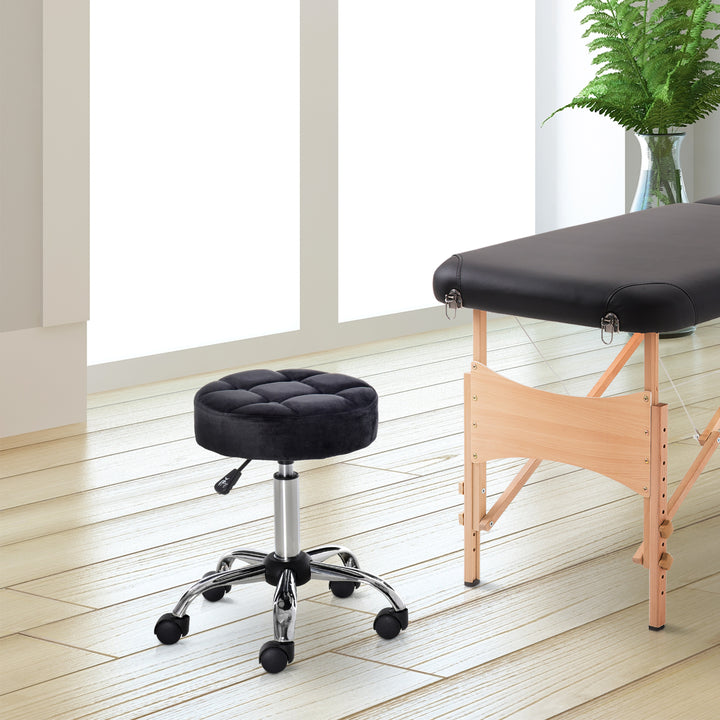 Salonskammel, højdejusterbar, fløjlsbetræk, 35 x 49-61 cm, sort